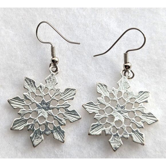 Rhinestone Snow Flake Earrings on Wires - Picture 5 of 6